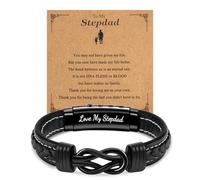 LAXPICOL Gift To My Stepdad mens Bracelets,Mens Leather bracelet Stepdad Bracelets With Stainless Steel Magnetic Clasp,Braided Leather Bracelet Birthday Gift For Sepdad-Stepdad