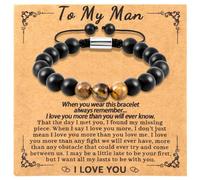 LAXPICOL Gifts For Him,Mens Bracelet Gifts For/Son/Husband,Adjustable Tiger Eye Bracelet For Men, Black Matte Stone Beaded Bracelet With Gift Box,Men's Jewellery Birthday Gift(Style 1-To My Man)