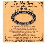 LAXPICOL Gifts For Him,Mens Bracelet Gifts For/Son/Husband,Adjustable Tiger Eye Bracelet For Men, Black Matte Stone Beaded Bracelet With Gift Box,Men's Jewellery Birthday Gift(Style 1-To My Son)