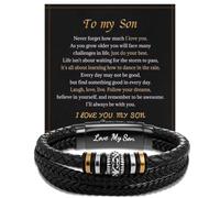LAXPICOL Gifts To My Son With Box, Braided Leather Son Bracelet With Stainless Steel Clasp,Men Bracelet Engraved Love Massage Birthday Christmas Graduation Jewellery Gifts-Style N-Son