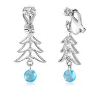 LAXPICOL Lovely Christmas Tree Clip on Earrings for Women Stainless Steel Clip Cute Xmas Crystal Christmas Tree Drop Dangle Earrings Lightweight Winter Earrings 1.37", M, metal, no gemstone