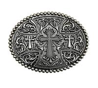 LAXPICOL Native American Big Heavy Duty Vintage Celtic Pattern Cross Oval Belt Buckle For Men Grey Tone