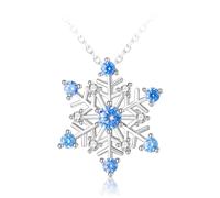 LAXPICOL S925 Sterling Silver Neckalce for Women, Adjustment Snowflake Necklace with Sparkling Blue Cubic Zirconia, Fashion Silver Necklace Christmas Birthday Gift for women