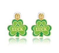 LAXPICOL St. Patrick's Day Green Glitter Clover Clip-On Earrings - Irish Shamrock Non-Pierced Drop Dangle Earrings for Women Lucky Irish Festival Costume Jewelry Gift Style 2