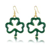 LAXPICOL St. Patrick's Day Green Glitter & Enamel Shamrock Dangle Earrings Gold Tone-Irish Lucky Clover Drop Earrings for Women,Festive Parade Costume Jewelry Gift