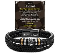 LAXPICOL To My Son/Grandson/Husband Braided Leather Bracelet Gifts For Men | Soft Leather& Stainless Steel Adjustable/Magnetic Clasp,Engraved Message Bracelet,Men Jewelry Gifts For Son/Men/Grandson