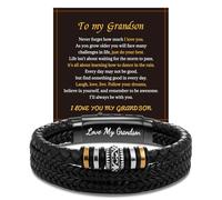 LAXPICOL To My Son/Grandson/Husband Braided Leather Bracelet Gifts For Men | Soft Leather& Stainless Steel Adjustable/Magnetic Clasp,Engraved Message Bracelet,Men Jewelry Gifts For Son/Men/Grandson
