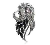 LAXPICOL Women's Vintage Black Austrian Crystal Elegant Flower Bouquet Wing Brooch Gold Tone