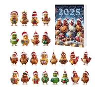 laxreheye Christmas Countdown Calendar | 2D Acrylic Chicken Pendant for Interior Mirror | 24-Day Countdown Calendar 2025 Animal Pendant for Car Party Home Wall Window Christmas Tree Door Decoration
