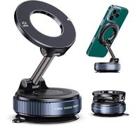 LAXURA 2026 Upgraded Vacuum Magnetic Car Phone Holder, 360° Adjustable & Foldable MagSafe Suction Cup Mount, Retractable Hands-Free Phone Holder for Car Dashboard, Gym, Mirror, Smooth Surfaces