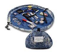 Lay-n-Go Cosmo Drawstring Makeup Organizer Cosmetic & Toiletry Bag for Travel, and Daily Use with a Durable Patented Design, 20 inch, Blue Snakeskin