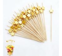 LAY STAY 100Pcs Golden Stars Decorative Fruit Skewers, Fancy Cocktail Toothpicks for Appetizers Bamboo Picks, Toothpicks Bamboo Skewers for Fruit Cheese Snacks Sandwiches Parties