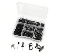 LAY STAY 310Pcs Drawing Pins Brass for Cork Board, Black Push Pins Set for Home and Office, Drawing Pins for Pinboard for Photographs Decoration with Assorted Styles and Reusable Storage Box