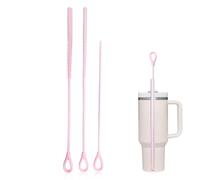 LAY STAY 3Pcs Reusable Silicone Straw Cleaner Brush Set, Food-Grade Silicone Cleaning Brushes with Steel Core, 3mm,6mm,9mm Sizes, Perfect for Stanley Cups, Water Bottles & Baby Bottles(Pink)