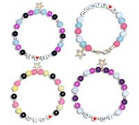 lay stay 4Pcs Korea Pop Girl Bracelets Set, Stackable Stretch Bracelets Outfit Accessories, K-Pop Inspired Bracelet Accessories for Women, can be Given to Fans and Friends for Concerts