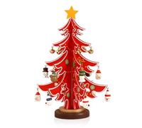 LAY STAY Christmas Tree Creative Miniature, Wooden Christmas Tree, Ideal for Holiday Home Celebrations and Festive Party Table Decorations, also Suitable as Classroom Rewards(Green) (red)