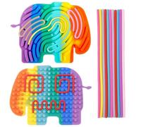 LAY STAY Silicone Sensory Activity Board, Fidget Toys Boards Set, Sensory Activity Board Silicone Fidget with Strings, Rainbow Elephant Design for Travel/Fine Motor Skills/Plane Activities