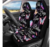 Lay U Home 2pcs Colorful Butterfly Print Car Seat Covers Compatible for Cars SUVs Trucks Soft Cushioned Front Seat Protectors with Cute Butterfly Design