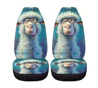 Lay U Home 2pcs Funny Grumpy Alpacas Front Seat Covers Cute Alpaca Face Design with Expressive Eyes Durable Car Seat Protectors