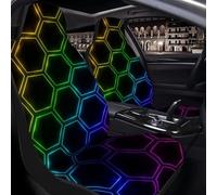 Lay U Home 2pcs Neon Matrix Hexagon Front Seat Covers Neon Green Purple Pink Brown Golden Red Orange Yellow Lightweight