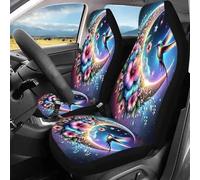 Lay U Home 2pcs Set Women's Elegant Floral & Bird Car Seat Covers Neon Glow-in-the-Dark Style with Glowing Hibiscus Flowers & Hummingbird