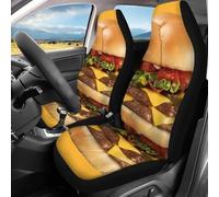 Lay U Home Anti-Slip Food Pattern Front Car Seat Cover Full Set 2 Pieces Universal Durable Car Accessories (Spanish translation of Funda asiento coche lantera antislizante con estampado alimentos...)