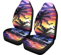 Lay U Home Hawaiian Hawaii Aloha Print with White Hibiscus Flower Car Seat Covers Front Seat Protector Cover Mat Full Set of 2pc Universal