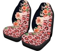 Lay U Home Leopard Print Car Seat Covers Front Seat Black Grey Cool Design Bucket Seat Protectors for Vehicle