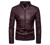 Lay U Home Men's Autumn Winter Baseball Collar Letter Print PU Leather Jacket,Big Size Casual Biker Style-Versatile for Business Casual,Outdoor,Hiking,Cycling,Sports,Commuting,Work