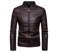 Lay U Home Men's Autumn Winter Baseball Collar Letter Print PU Leather Jacket,Big Size Casual Biker Style-Versatile for Business Casual,Outdoor,Hiking,Cycling,Sports,Commuting,Work