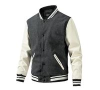 Lay U Home Men's Autumn Winter Fashion Baseball Jacket with PU Sleeves,Casual Outerwear-Versatile for Business Casual,Outdoor,Hiking,Cycling,Sports,Commuting,Work