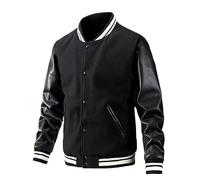 Lay U Home Men's Autumn Winter Fashion Baseball Jacket with PU Sleeves,Casual Outerwear-Versatile for Business Casual,Outdoor,Hiking,Cycling,Sports,Commuting,Work