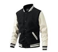 Lay U Home Men's Autumn Winter Fashion Baseball Jacket with PU Sleeves,Casual Outerwear-Versatile for Business Casual,Outdoor,Hiking,Cycling,Sports,Commuting,Work