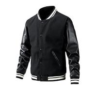 Lay U Home Men's Autumn Winter Fashion Baseball Jacket with PU Sleeves,Casual Outerwear-Versatile for Business Casual,Outdoor,Hiking,Cycling,Sports,Commuting,Work