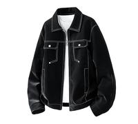 Lay U Home Men's Faux Leather Workwear Turn-Down Collar Jacket, Retro Fashion Casual Coat, Utility Style Outerwear, Vintage Inspired Autumn Spring Top with Modern Design