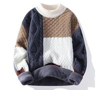Lay U Home Men's Knitted Sweater Autumn Winter Japanese Style Thickened Spliced Korean Version Woolen Pullover Base Layer Knitwear Casual Daily Wear Top
