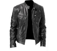 Lay U Home Men's Stand Collar Slim Fit PU Leather Jacket with Zipper and Pocket Details-Versatile for Business Casual,Outdoor,Hiking,Cycling,Sports,Commuting,Work