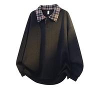 Lay U Home Men's Summer Fashion Round Neck Sweater Grid Turn-Down Collar Printed Pullover Sweater Streetwear Top with Modern Design and Comfortable Fit