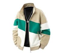 Lay U Home Plus Size Men's Color Block Stand Collar Baseball Jacket, Loose Fit Cardigan Sweater, Casual Sports Outerwear, Oversized Comfortable Top with Modern Design