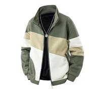 Lay U Home Plus Size Men's Color Block Stand Collar Baseball Jacket, Loose Fit Cardigan Sweater, Casual Sports Outerwear, Oversized Comfortable Top with Modern Design