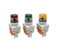 LAY37-11D 22mm Automatic Reset Button Switch with LED Lamp AC/DC 12V 24V 36V 48V 110V 220V 380V Red Green Blue White Yellow RRBXXUYN(Green,220V)