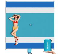 Laybax Blue Water-Resistant, Sandproof 10x9ft Beach Blanket with Umbrella Hole-Beach Mat, Compact and Lightweight, Stuff Sack, 4 Stakes, Sand Pockets, Works with Beach Canopies, Umbrellas, Kids Tents
