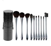 Layboo Makeup Brushes Set Professional 10 Pcs Plastic Makeup Brush Set with Foundation Concealer Blush Eyeshadow Brush Portable with PU Storage Bucket(Gun color)