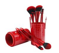 Layboo Makeup Brushes Set Professional 10 Pcs Plastic Makeup Brush Set with Foundation Concealer Blush Eyeshadow Brush Portable with PU Storage Bucket(Red)
