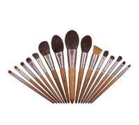 Layboo Premium Real Natural Wool Makeup Brush Set Goat Hair Makeup Brushes 15 Pcs with Beech Wood Brush Handle, Foundation Concealer Blush Eyeshadow Brush Portable