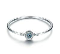 LAYCHEN 925 Sterling Silver Blue Evil Eye Bangle Demon Eye Charm Bracelet Clear Cz Luxury Chain Jewelry