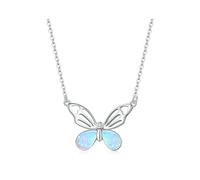LAYCHEN 925 Sterling Silver Colorful Opal Butterfly Pendant Necklace Hollow Pattern Insect Neck Chain Women Fine Jewelry