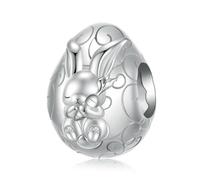 LAYCHEN 925 Sterling Silver Easter Rabbit With Egg Charm Bead Fit Original Bracelet Diy Jewelry Accessories Beads