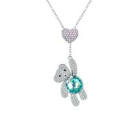 LAYCHEN 925 Sterling Silver Pink Cz Heart And Cute Bear Animal Pendant Necklaces For Women Silver Jewelry Gift