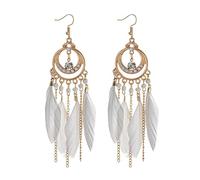 LAYCHEN Bohemian Vintage Long White Feather Earrings For Women Ethnic Temperament Gold Color Chain Tassel Earrings Boho Wedding Jewelry